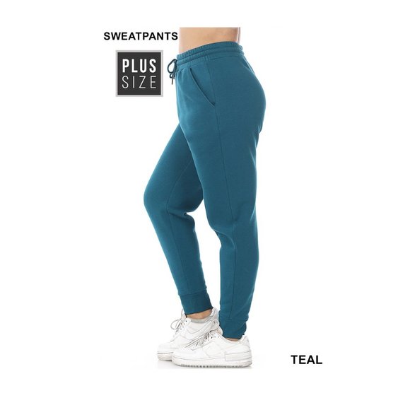 Women's Plus Size Relaxed Fit Sweatpants with Pockets - Teal - Picture 4 of 6